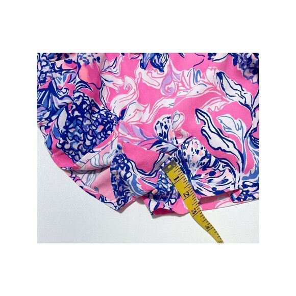 Lilly Pulitzer Marla Romper Sun Drenched Pink Tropics Ruffle Hem Crepe Size 00 - Picture 7 of 13